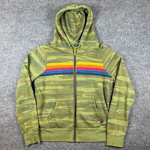 Aviator Nation Hoodie Mens M Green Camo Rainbow Full Zip Made in USA